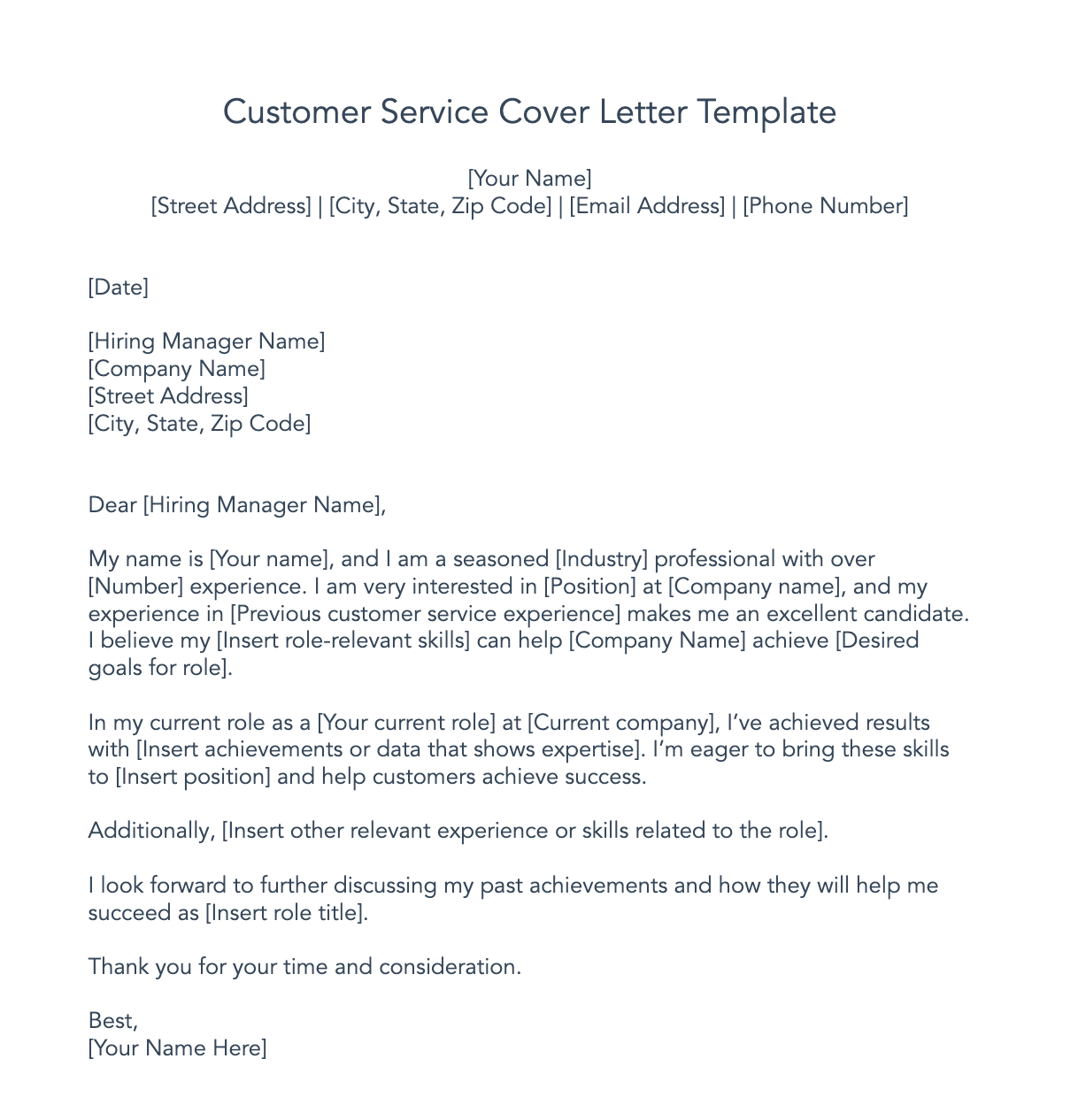 cover letter for customer care role